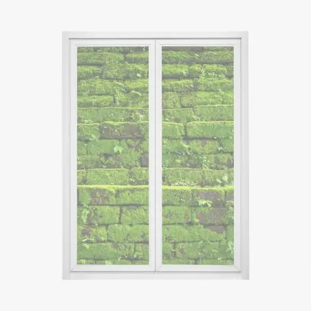 Fensteraufkleber üppige moosbedeckte ziegelwand – Pixers®