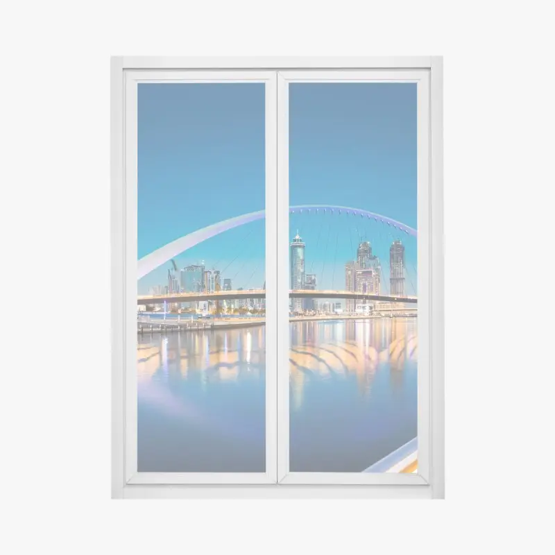 Fensteraufkleber Dubai skyline bei nacht mit beleuchteter brücke
