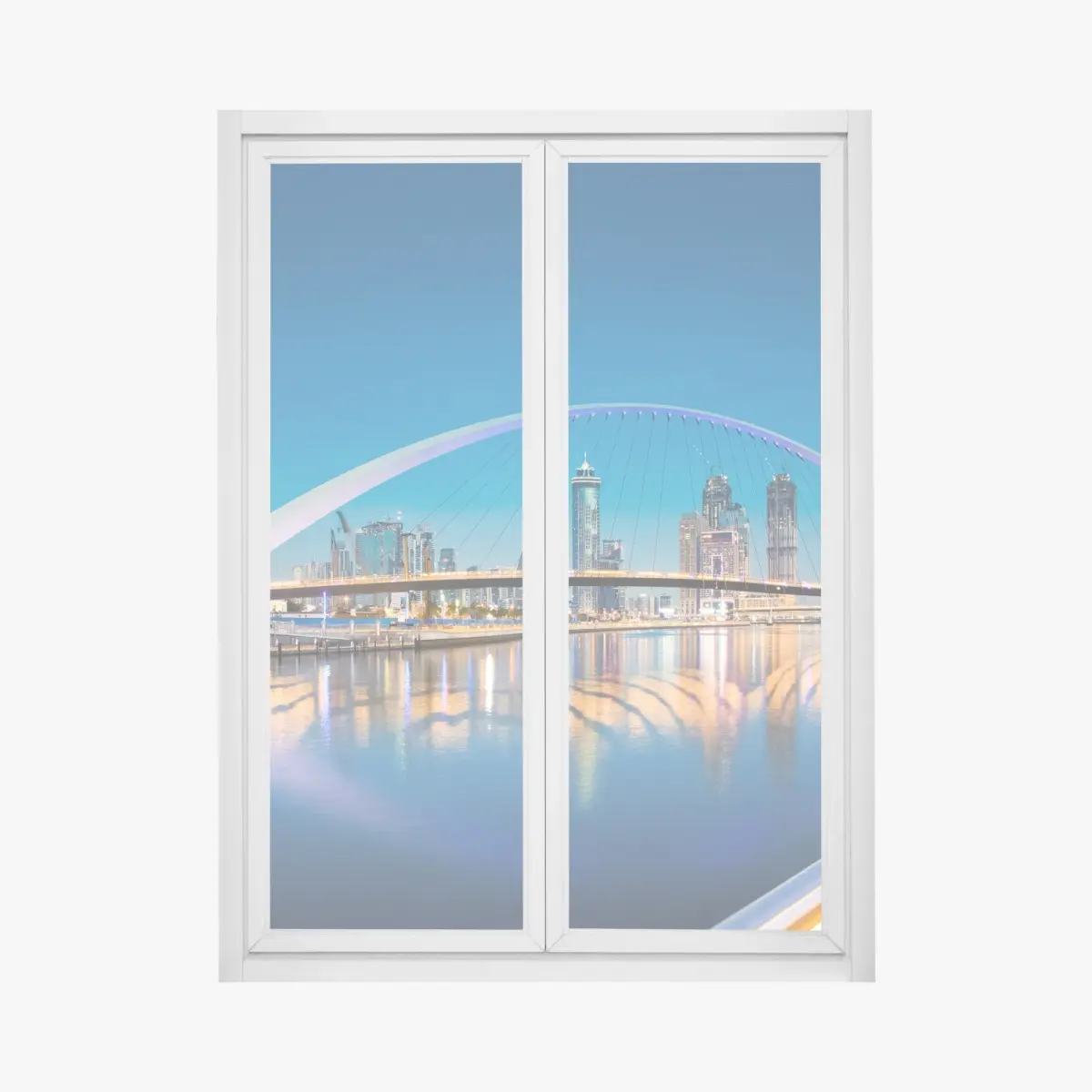 Fensteraufkleber Dubai skyline bei nacht mit beleuchteter brücke – Pixers®