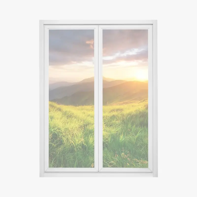 Fensteraufkleber sonnige bergwiese bei sonnenaufgang