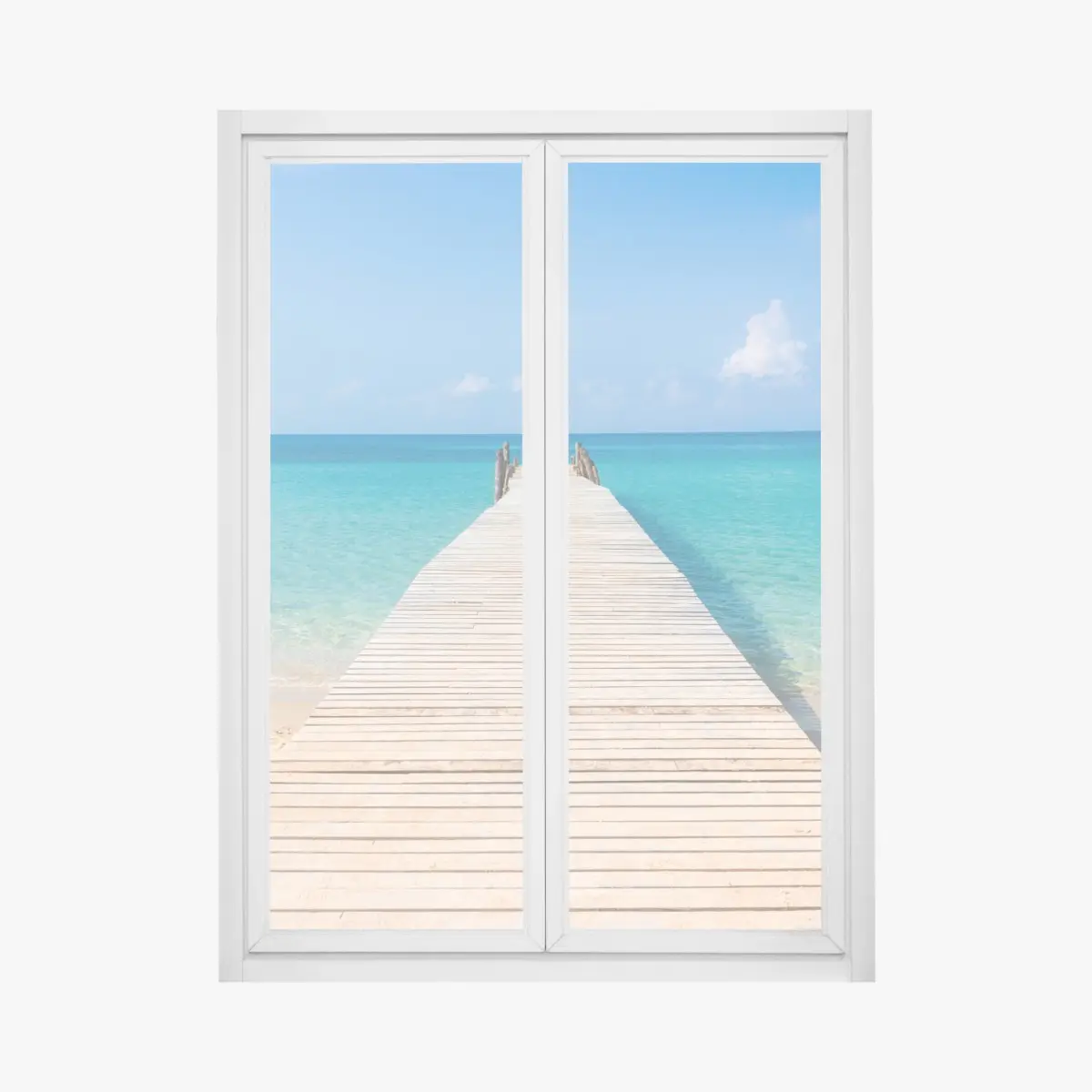 Fensteraufkleber hölzerner steg zum türkisfarbenen meer – Pixers®
