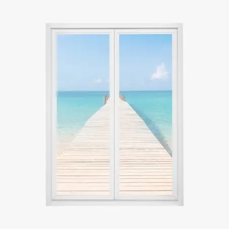 Fensteraufkleber hölzerner steg zum türkisfarbenen meer – Pixers®
