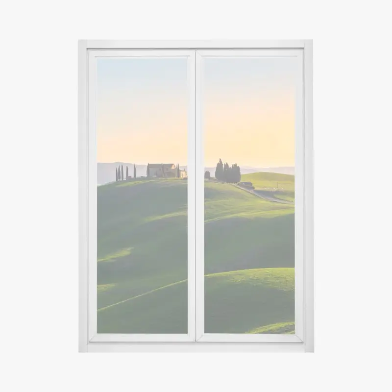 Fensteraufkleber bauernhaus auf grünen hügeln, Crete Senesi