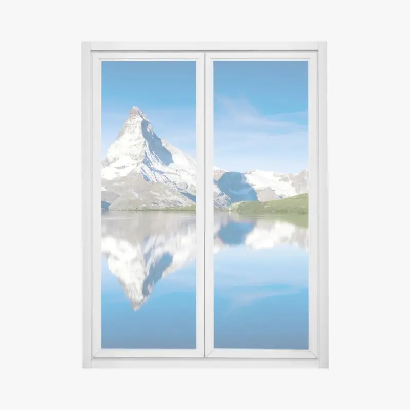 Fensteraufkleber majestätische bergspiegelung über alpensee