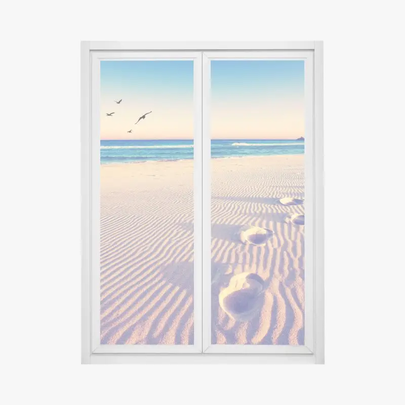 Fensteraufkleber magische fußspuren am sommerstrand