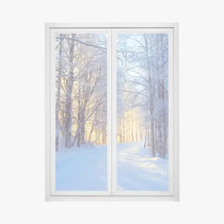 Fensteraufkleber birkenwald im winter bei sonnenaufgang – Pixers®