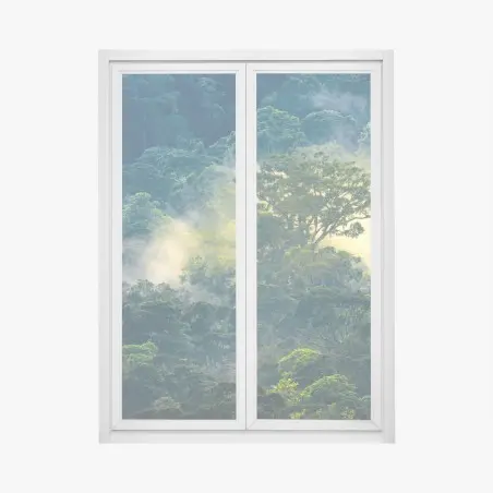Fensteraufkleber nebliger regenwald mit baumkronen – Pixers®