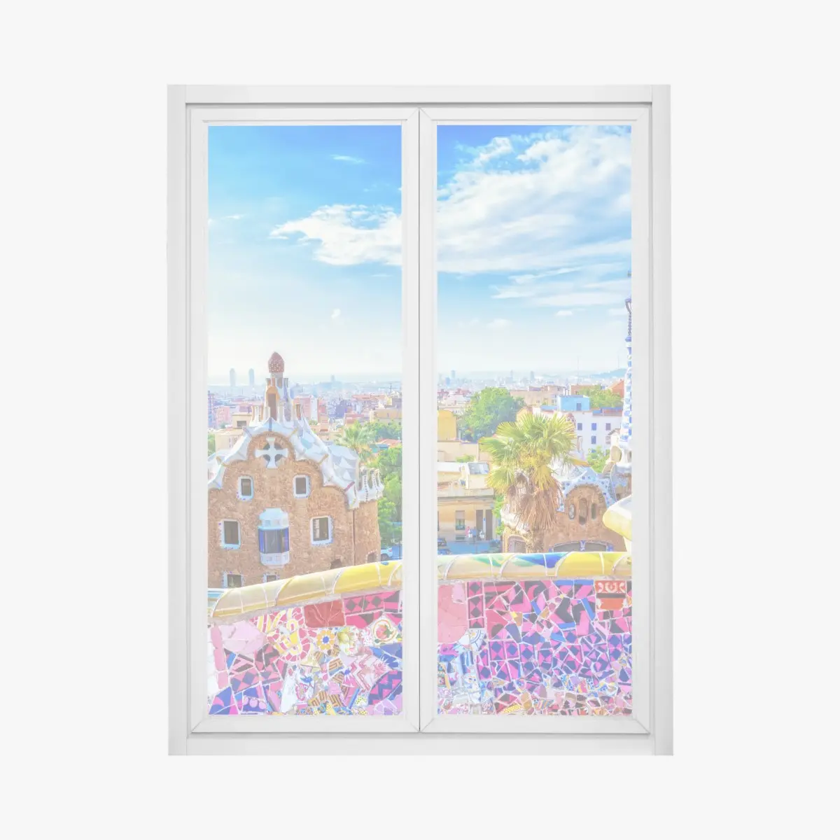 Fensteraufkleber lebendiges Barcelona Park Güell mosaik panorama – Pixers®