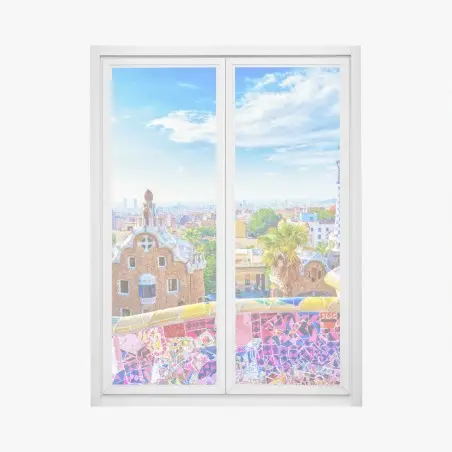 Fensteraufkleber lebendiges Barcelona Park Güell mosaik panorama – Pixers®