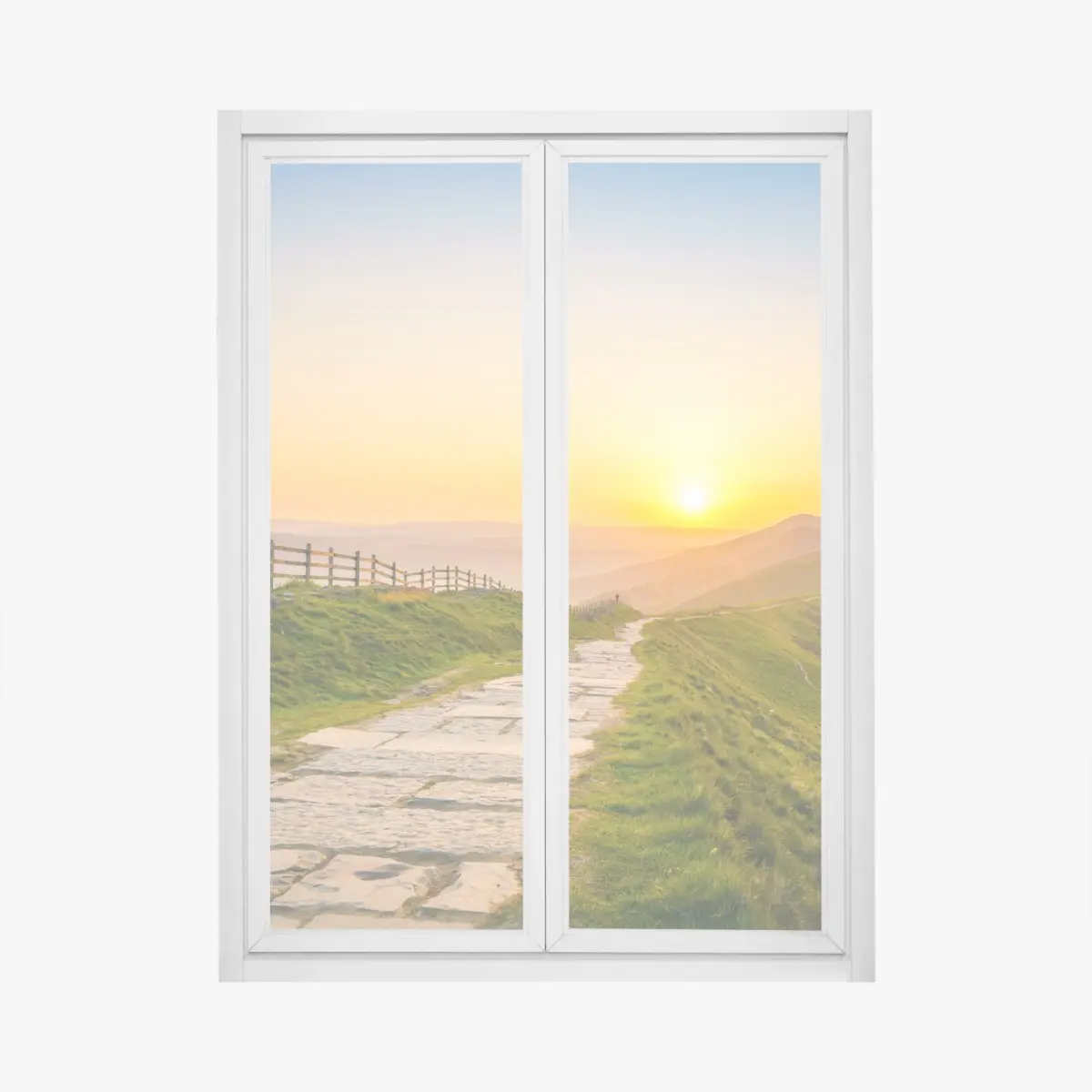 Fensteraufkleber sonnenbeschienener gebirgskamm bei sonnenaufgang – Pixers®