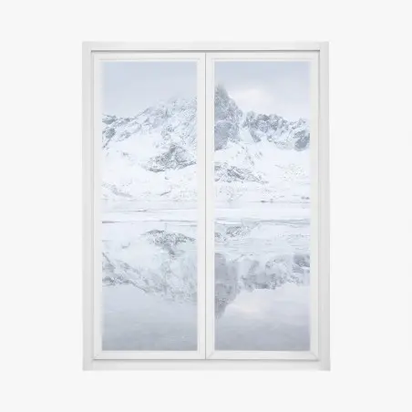 Fensteraufkleber verschneite bergspiegelung in Norwegen – Pixers®