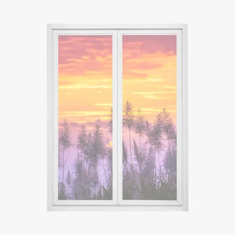 Fensteraufkleber goldener sonnenuntergang über wildgräsern