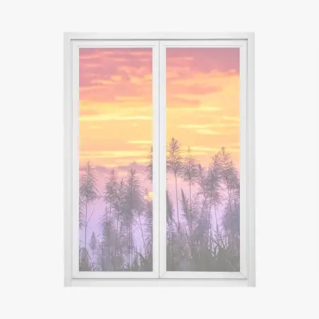 Fensteraufkleber goldener sonnenuntergang über wildgräsern – Pixers®