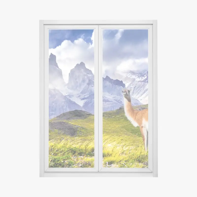 Fensteraufkleber Torres del Paine Patagonia landschaft mit guanako
