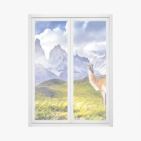 Fensteraufkleber Torres del Paine Patagonia landschaft mit guanako – Pixers®