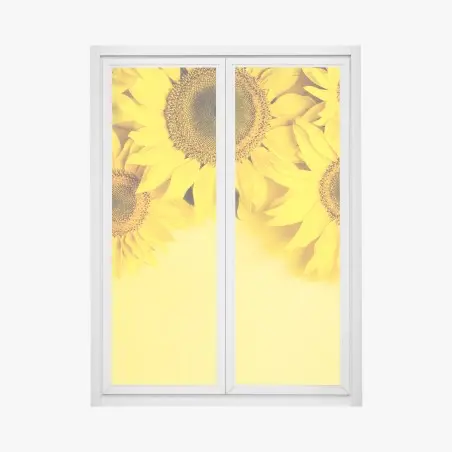 Fensteraufkleber leuchtender sonnenblumenstrauß auf gelbem hintergrund – Pixers®