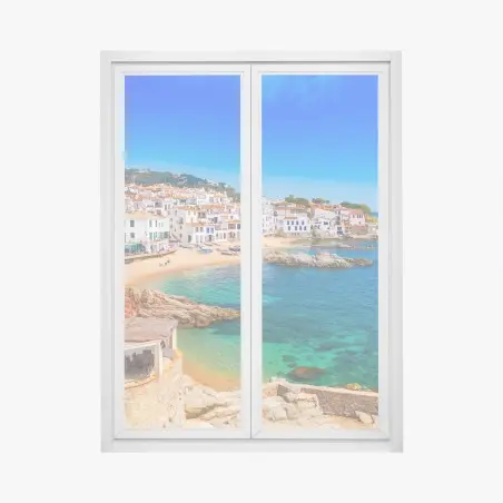 Fensteraufkleber sonniges mediterranes küstendorf – Pixers®