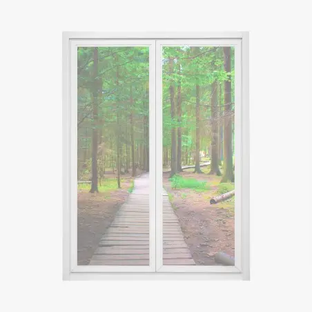 Fensteraufkleber ruhiger waldsteg im grünen – Pixers®