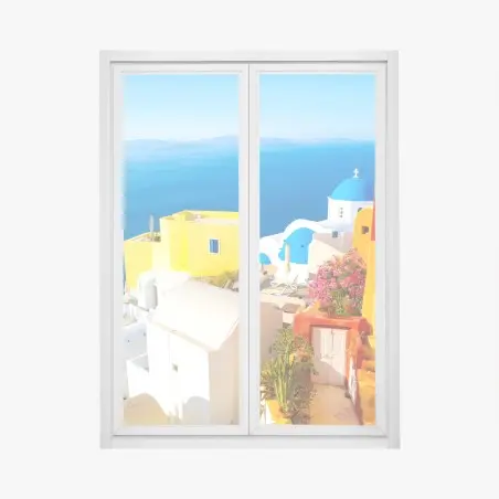 Fensteraufkleber sonniges Santorini küstendorf – Pixers®