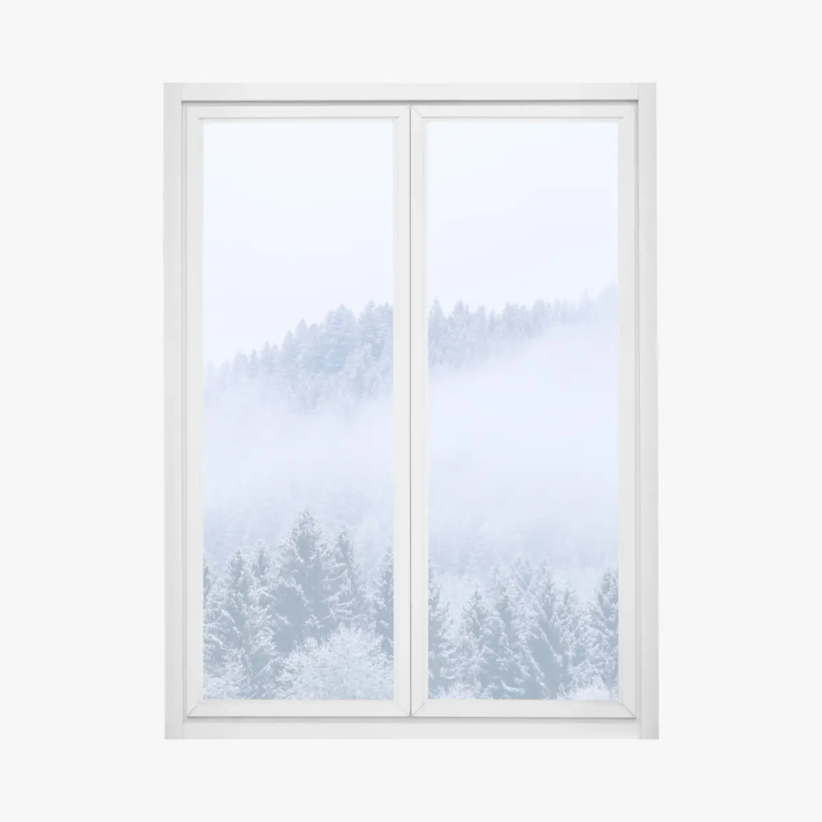 Fensteraufkleber winternebel über nadelwald – Pixers®