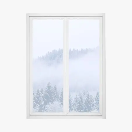 Fensteraufkleber winternebel über nadelwald – Pixers®