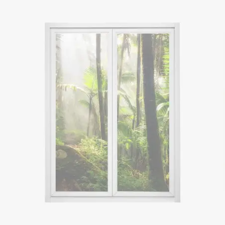 Fensteraufkleber tropischer regenwald mit sonnenstrahlen – Pixers®