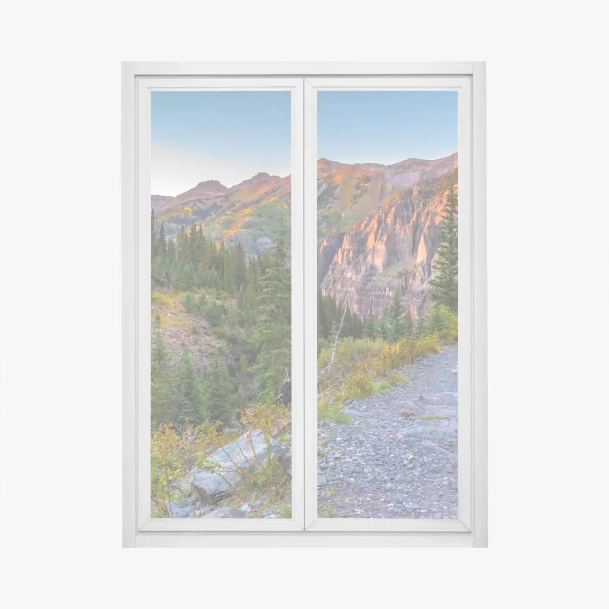 Fensteraufkleber alpiner wanderweg im sonnenuntergang – Pixers®