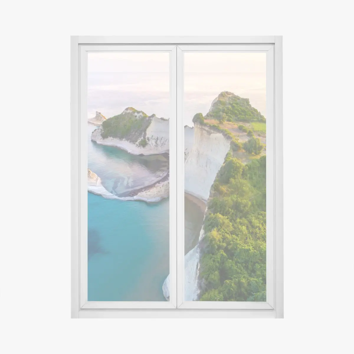 Fensteraufkleber luftaufnahme von klippen und türkisfarbenem meer – Pixers®