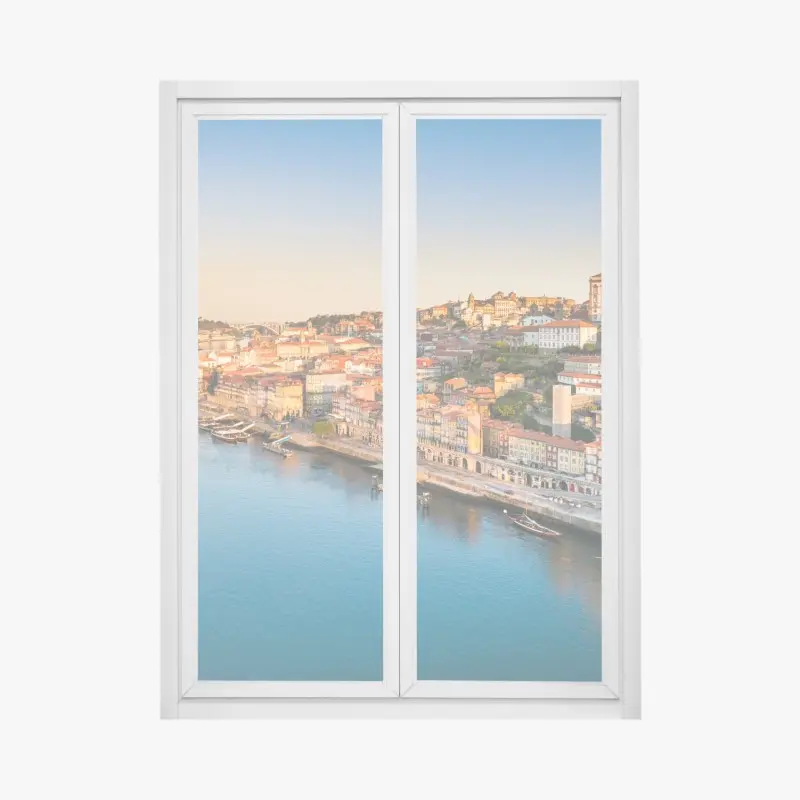 Fensteraufkleber sonnige Porto ufer-skyline im goldenen licht
