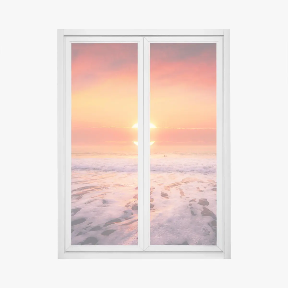 Fensteraufkleber goldener sonnenuntergang über ruhigem strand – Pixers®