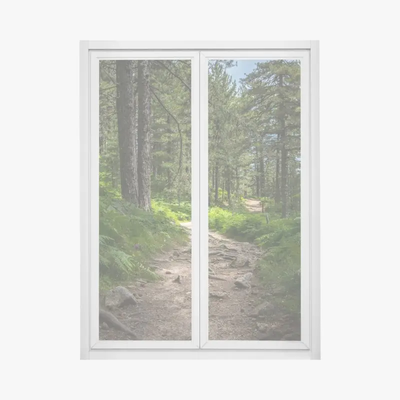 Fensteraufkleber ruhiger waldpfad durch üppiges grün