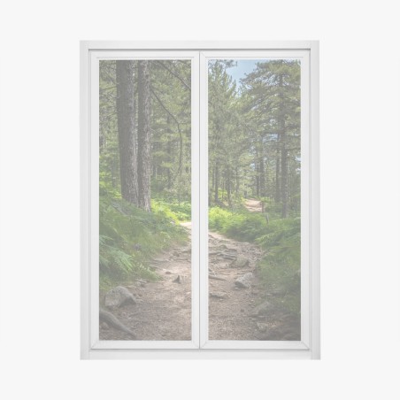 Fensteraufkleber ruhiger waldpfad durch üppiges grün – Pixers®
