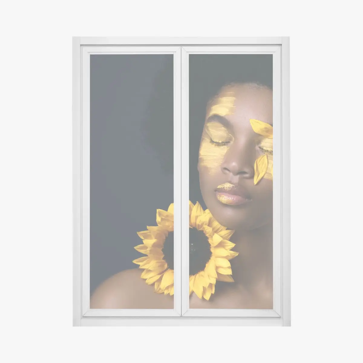 Fensteraufkleber sonnenblumen muse: florales gesichtsporträt – Pixers®