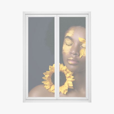 Fensteraufkleber sonnenblumen muse: florales gesichtsporträt – Pixers®