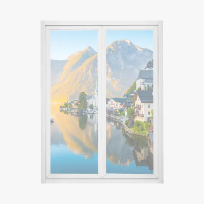 Fensteraufkleber morgendlicher lichtglanz über Hallstatt am see
