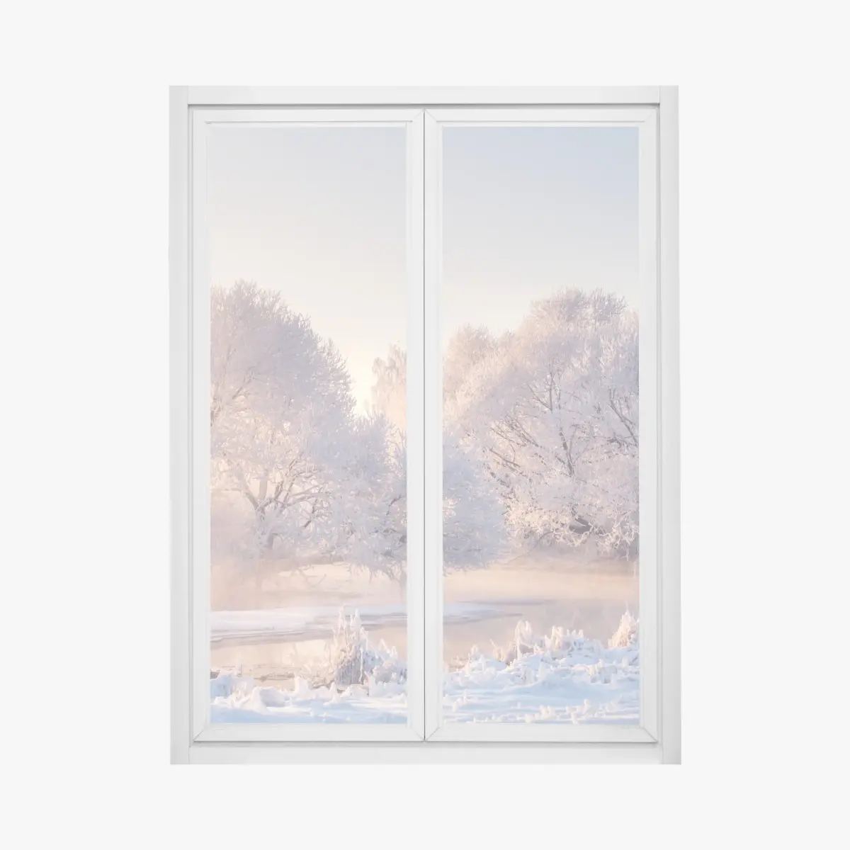 Fensteraufkleber raureifbedeckte bäume bei sonnenaufgang – Pixers®