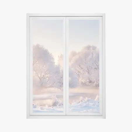 Fensteraufkleber raureifbedeckte bäume bei sonnenaufgang – Pixers®