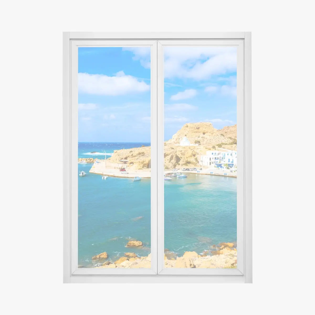 Fensteraufkleber sonniger hafen Finiki an der Küste von Karpathos – Pixers®