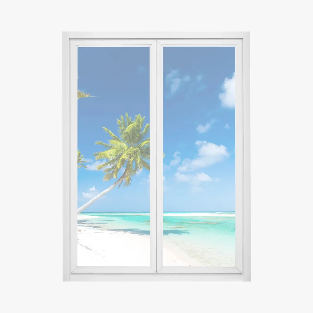 Fensteraufkleber tropischer strand mit palmen und türkisfarbenem wasser – Pixers®