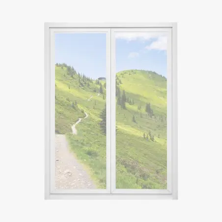 Fensteraufkleber sonniger bergpfad durch grüne wiese – Pixers®