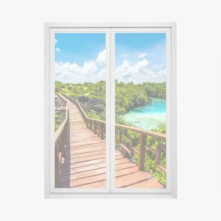 Fensteraufkleber tropischer holzsteg zur türkislagune – Pixers®