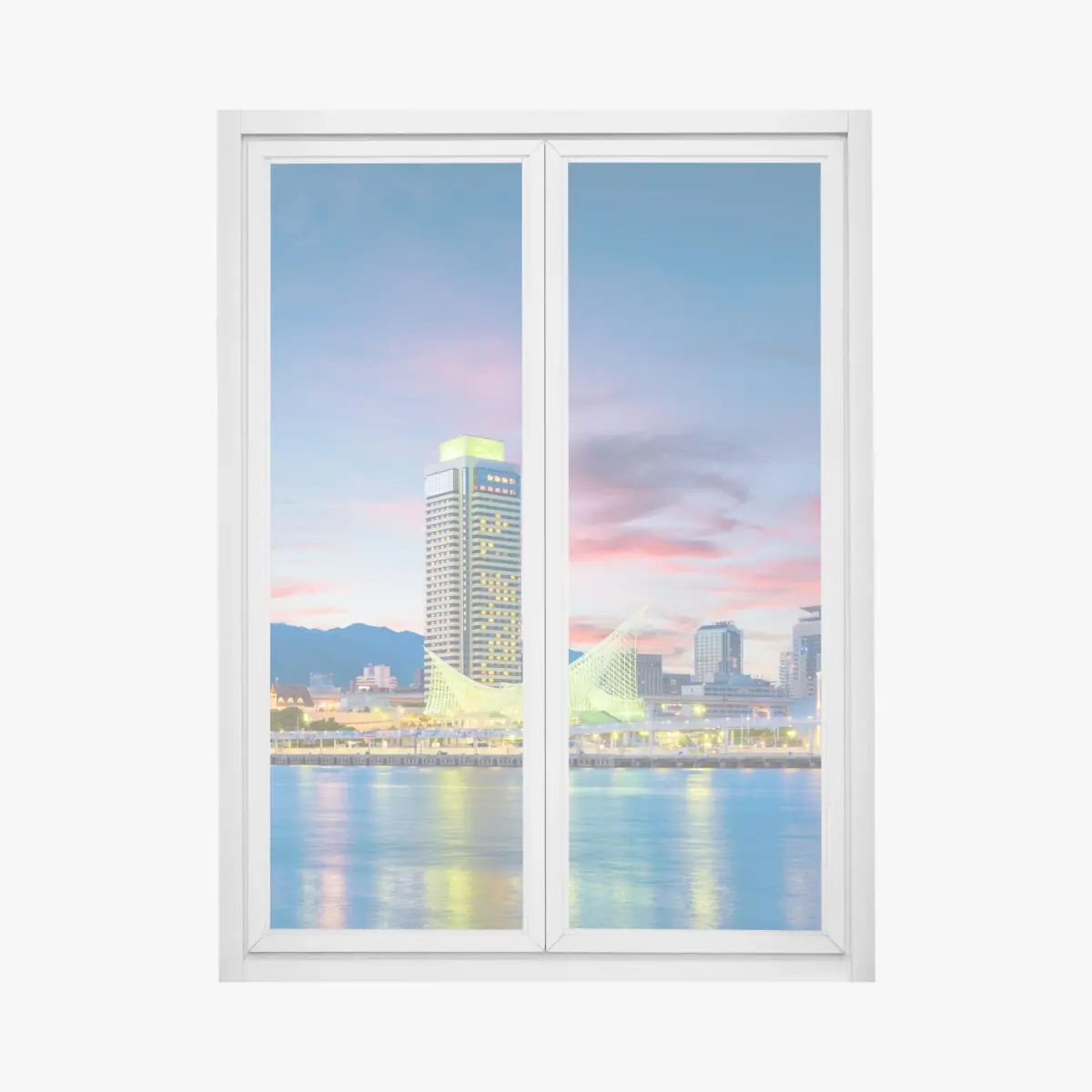 Fensteraufkleber Kobe skyline bei dämmerung – Pixers®