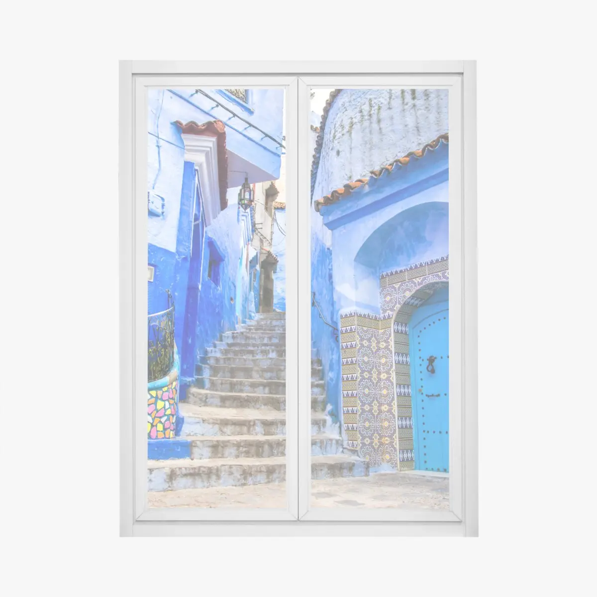 Fensteraufkleber blaue gasse in Chefchaouen, Marokko – Pixers®