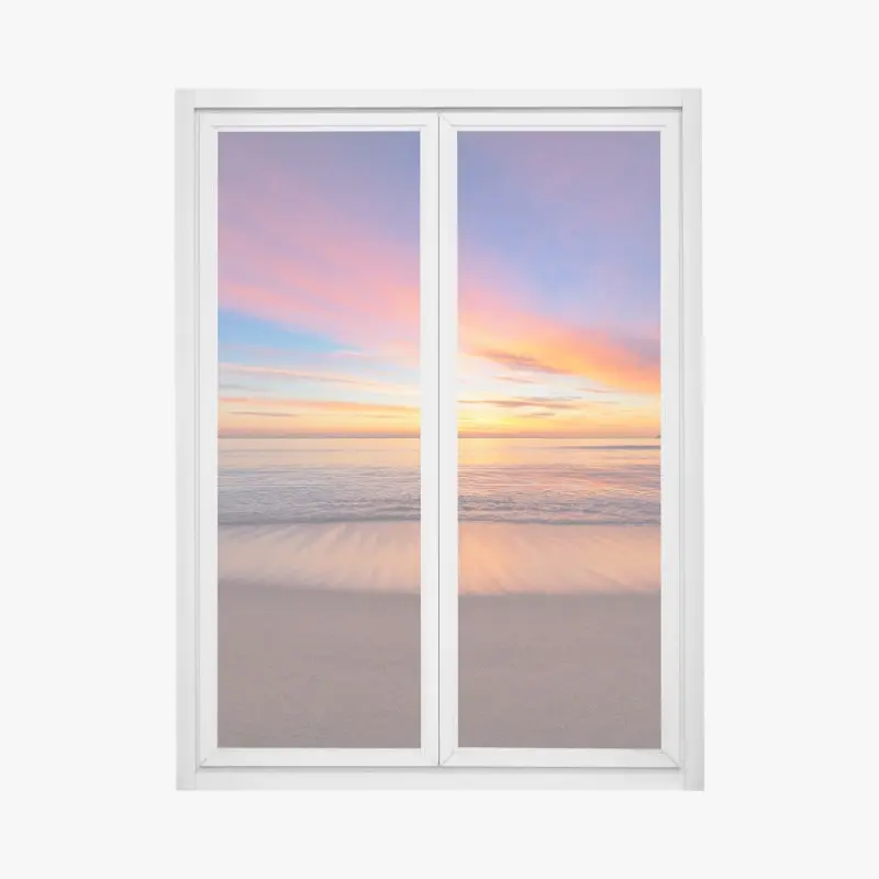 Fensteraufkleber lebendiger sonnenaufgang über einem ruhigen strand
