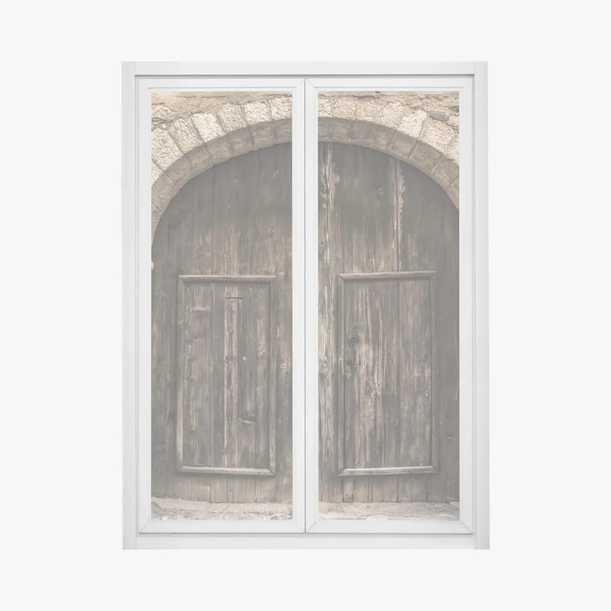 Fensteraufkleber rustikale holztür mit steinbogen – Pixers®