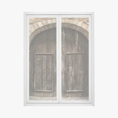 Fensteraufkleber rustikale holztür mit steinbogen – Pixers®