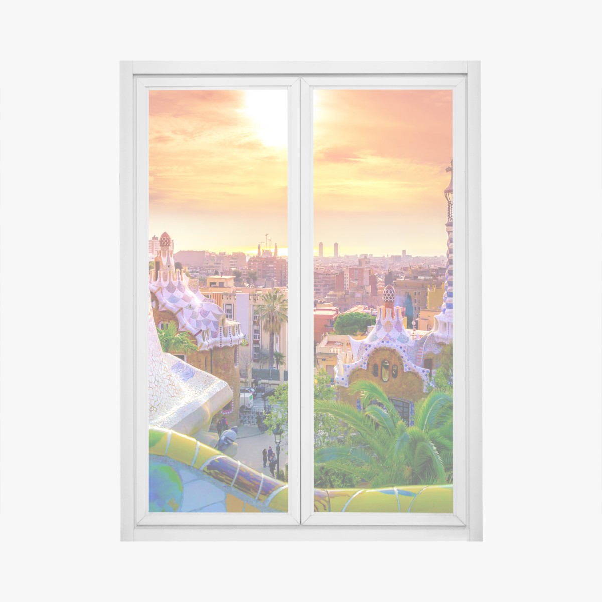Fensteraufkleber sonnenuntergang über Park Güell in Barcelona – Pixers®