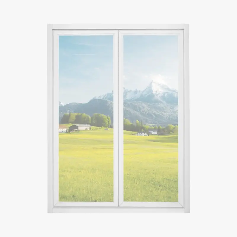 Fensteraufkleber alpwiese unter schneebedeckten gipfeln