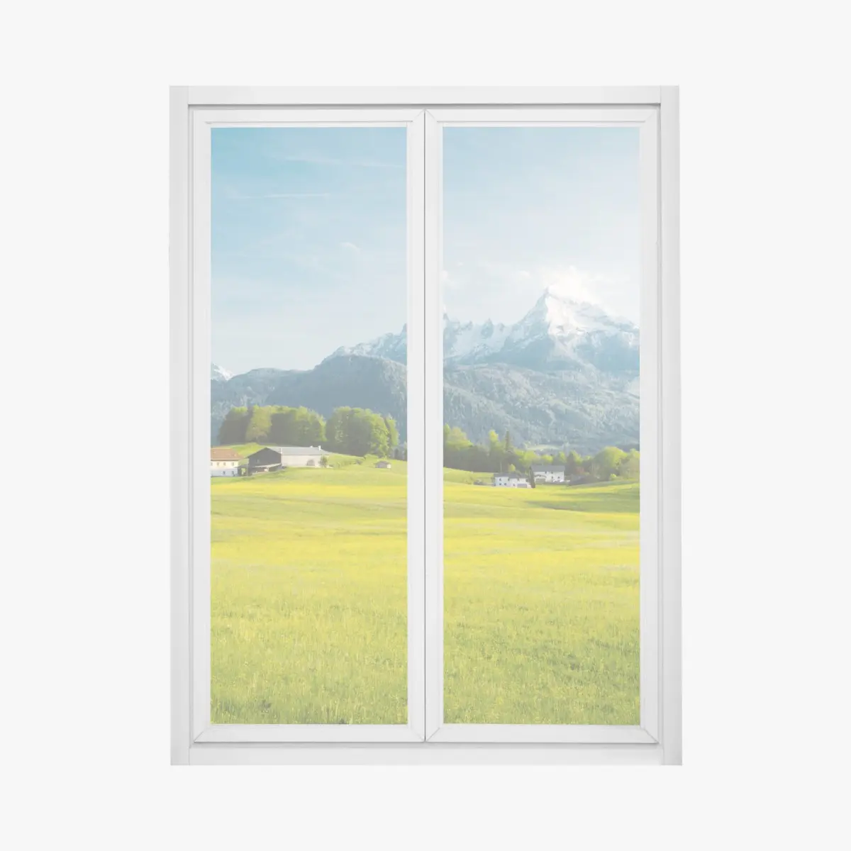 Fensteraufkleber alpwiese unter schneebedeckten gipfeln – Pixers®