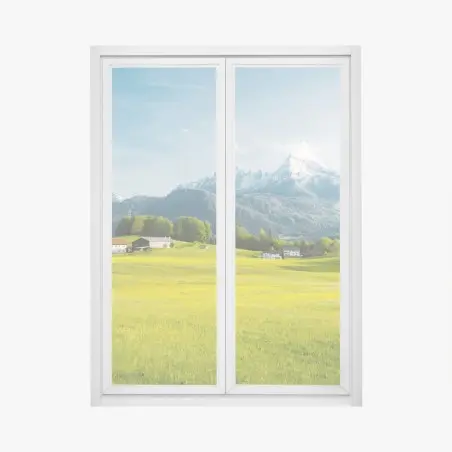 Fensteraufkleber alpwiese unter schneebedeckten gipfeln – Pixers®